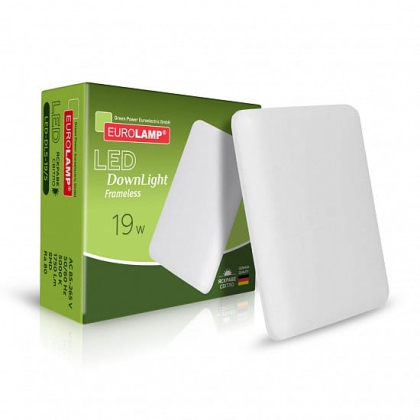 Світлодіодний EUROLAMP LED Світильник квадратний Frameless Downlight 19W 5000K, Eurolamp, LED-DLS-19/5