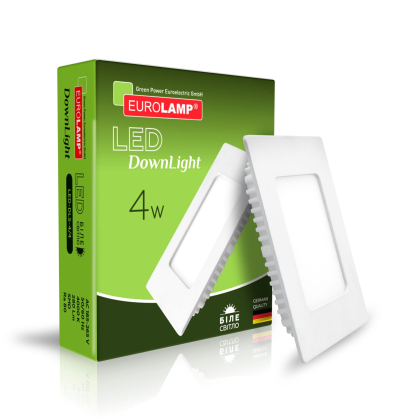 LED Світильник квадратний врізний 4W-4000K EUROLAMP, Eurolamp, LED-DLS-4/4
