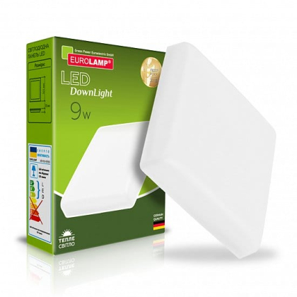 LED Світильник квадратний накладний 9W-3000K EUROLAMP, Eurolamp, LED-DLS-9/3(Е)