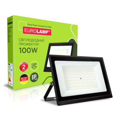 Світлодіодний EUROLAMP LED SMD Прожектор чорний з радіатором 100W 6500K, Eurolamp, LED-FL-100(B)