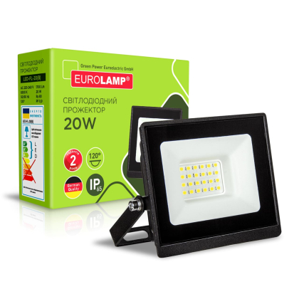 Світлодіодний EUROLAMP LED SMD Прожектор чорний з радіатором 20W 6500K, Eurolamp, LED-FL-20(B)
