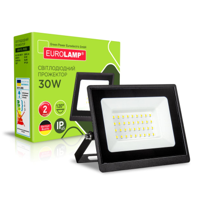 Світлодіодний EUROLAMP LED SMD Прожектор чорний з радіатором 30W 6500K, Eurolamp, LED-FL-30(B)