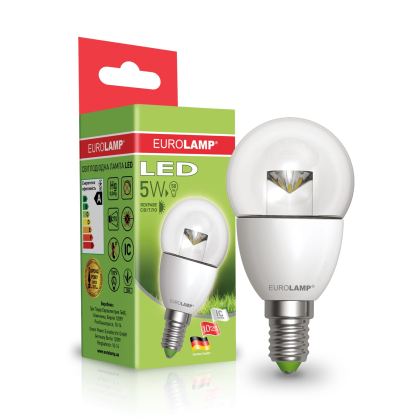 LED Лампа EUROLAMP прозора G45-5W-E14-4000K, Eurolamp, LED-G45-05144(D)clear