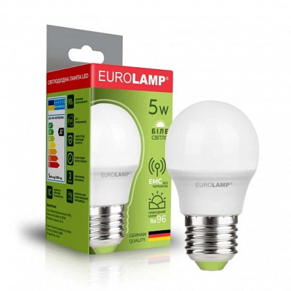 Cвітлодіодна EUROLAMP LED Лампа “Шар” ЕURO G45 5W E27 4000K, Eurolamp, LED-G45-05274(EURO)