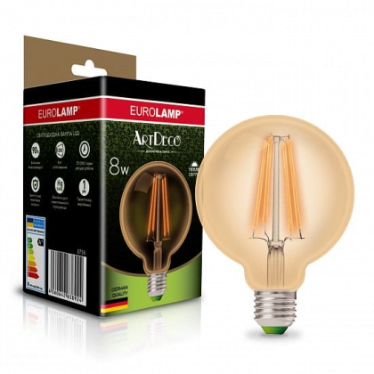 LED Лампа EUROLAMP філамент G95-8W-E27-2700K-(deco), Eurolamp, LED-G95-08273(Amber)