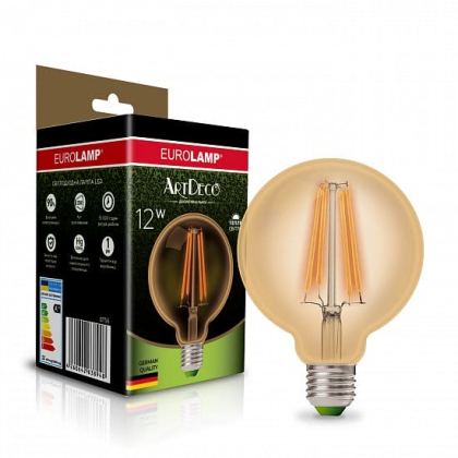 LED Лампа EUROLAMP філамент G95-12W-E27-2700K-(deco), Eurolamp, LED-G95-12273(Amber)