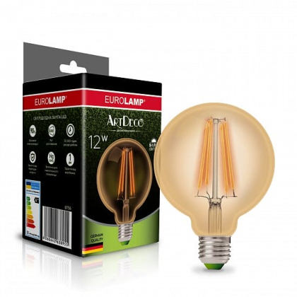 LED Лампа EUROLAMP філамент G95-12W-E27-4000K-(deco), Eurolamp, LED-G95-12274(Amber)