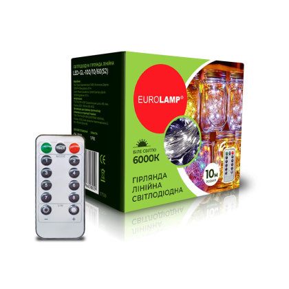 LED Гірлянда лінійна EUROLAMP 10м-6000К (S2), Eurolamp, LED-GL-100/10/60(S2)