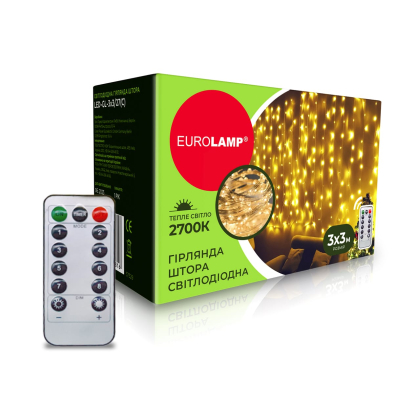LED Гірлянда штора 3×3-2700К EUROLAMP, Eurolamp, LED-GL-3x3/27(C)