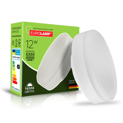 LED Лампа точкова EUROLAMP GX53-12W-3000K, Eurolamp, LED-GX53-1230(N)