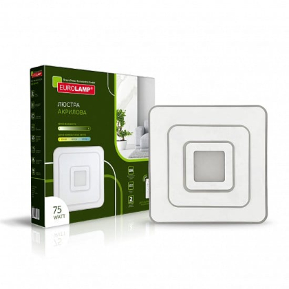 Люстра світлодіодна EUROLAMP LED акрилова квадратна T1 75W 3000-6500K біла, Eurolamp, LED-LS-75-T1