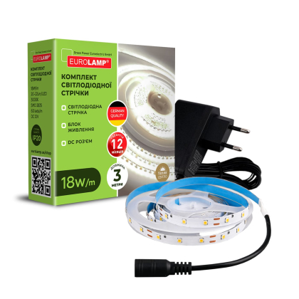 Готовий набір LED Стрічка 60 діодів/м, 3м, 3000K, адаптер 12V EUROLAMP, Eurolamp, LED/SET-3M/3000K