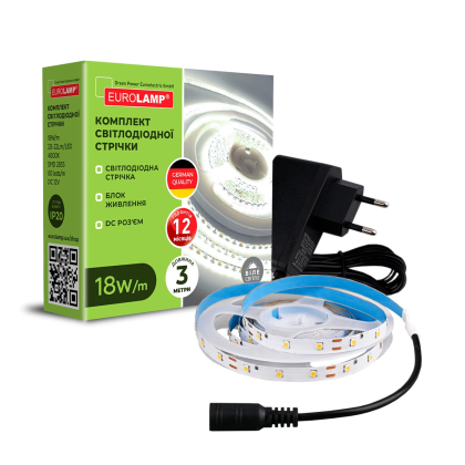 Готовий набір LED Стрічка 60 діодів/м, 3м, 4000K, адаптер 12V EUROLAMP, Eurolamp, LED/SET-3M/4000K