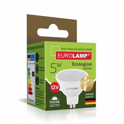 LED Лампа точкова низьковольтна EUROLAMP MR16-5W-12V-GU5.3-3000K, Eurolamp, LED-SMD-05533(12)(P)