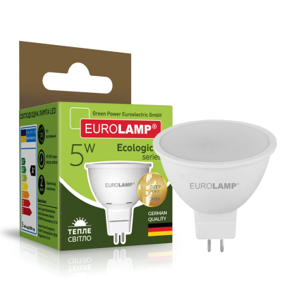 LED Лампа точкова EUROLAMP MR16-5W-GU5.3-3000K, Eurolamp, LED-SMD-05533(P)