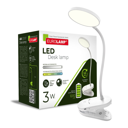 LED Світильник настільний на прищіпці USB+BATTERY 3W-2700-6000K EUROLAMP, Eurolamp, LED-TLB-3W(P)USB