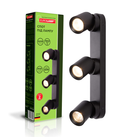 EUROLAMP Світильник спот для ламп 3*30Вт GU10 чорний, Eurolamp, LH3-LED-GU10(black)new