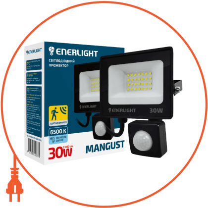 Прожектор світлодіодний ENERLIGHT MANGUST 30Вт 6500K з датчиком, Enerlight, MANGUST30SMD80СS