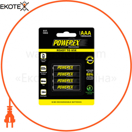 Акумулятор Powerex з низьким саморозрядом   AAA  Ni-Mh  1.2V 1000mAh 4шт/уп blister, Powerex, 802366144295