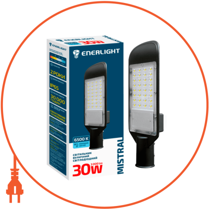 Світильник вуличний ENERLIGHT MISTRAL 30Вт 6500K, Enerlight, MISTRAL30SMD100C
