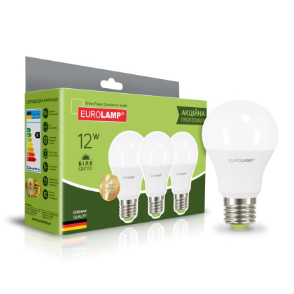 Промо-набір LED Лампи EUROLAMP A60-12W-E27-4000K “2+1”, Eurolamp, MLP-LED-A60-12274(3)