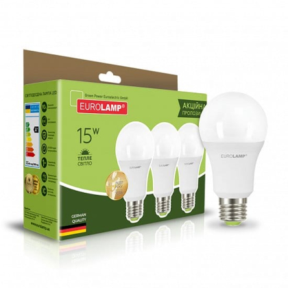 Промо-набір EUROLAMP LED ЕКО A60 15W E27 3000K акція “2 + 1”, Eurolamp, MLP-LED-A60-15273(3)