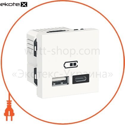 Подвійна USB розетка A + C білий, Schneider, NU301818