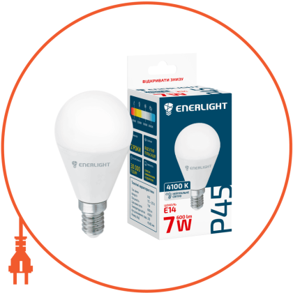 Лампа світлодіодна ENERLIGHT P45 7Вт 4100K E14, Enerlight, P45E147SMDNFR