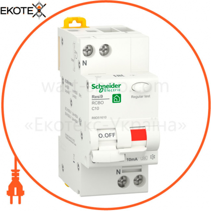 Диф. автомат RESI9 6kA 1P + N 10A C 10mA А, Schneider, R9D51610