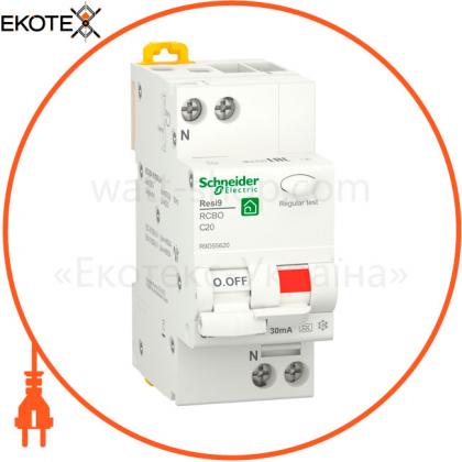 Диф. автомат RESI9 6kA 1P + N 20A C 30mA А, Schneider, R9D55620
