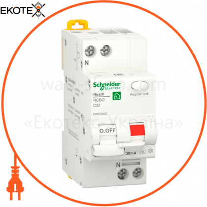 Диф. автомат RESI9 6kA 1P + N 32A C 30mA А, Schneider, R9D55632