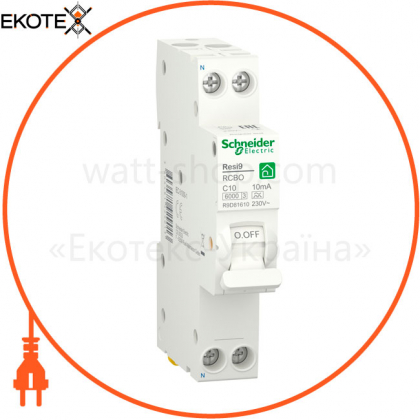 Диф. автомат RESI9 6kA 1M 1P + N 10A C 10mA А, Schneider, R9D81610