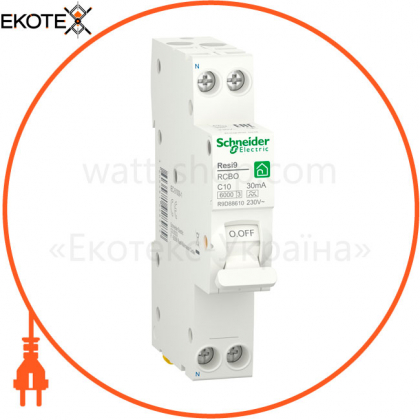 Диф. автомат RESI9 6kA 1M 1P + N 10A C 30mA А, Schneider, R9D88610
