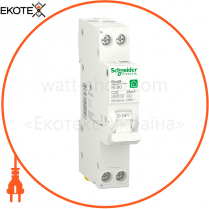 Диф. автомат RESI9 6kA 1M 1P + N 25A C 30mA А, Schneider, R9D88625
