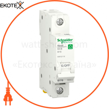 Автоматичний вимикач RESI9 6kA 1P 16A В, Schneider, R9F02116