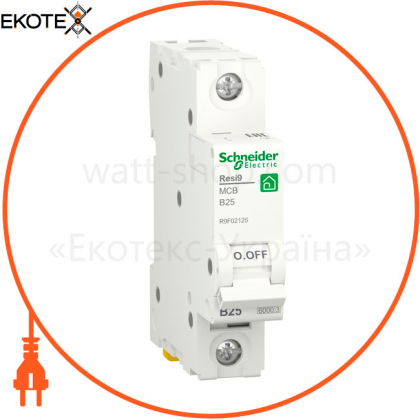 Автоматичний вимикач RESI9 6kA 1P 25A В, Schneider, R9F02125