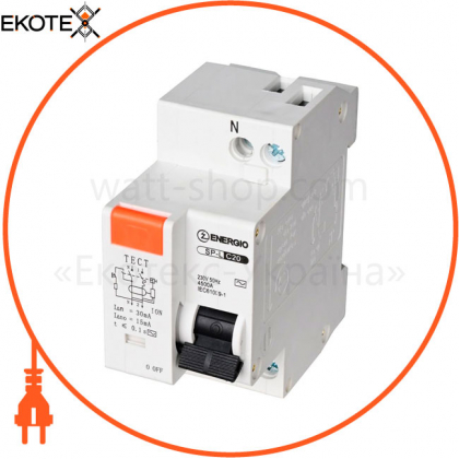 Диференціальний автоматичний вимикач ENERGIO SP-L 1P+N C 20А 4.5кА