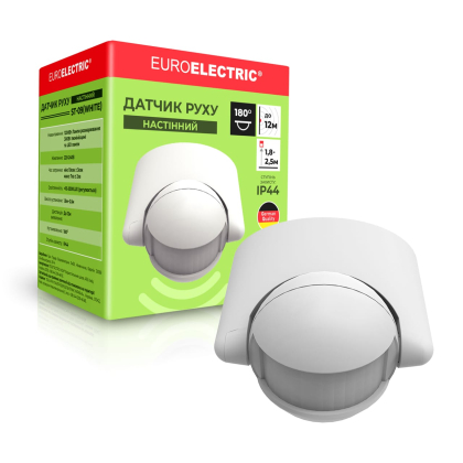 Датчик руху EUROELECTRIC настінний 180° макс. 12м білий IP44, Euroelectric, ST-09(white)