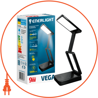 Світильник настільний світлодіодний з акумулятором ENERLIGHT VEGA 9Вт 3000-6000K Чорна, Enerlight, VEGA9SMD45MB