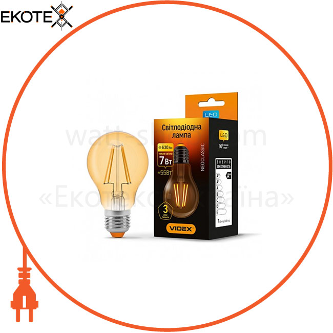 LED лампа VIDEX Filament A60FA 7W E27 2200K 220V бронза