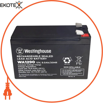 Свинцово-кислотная аккумуляторная батарея Westinghouse 12V, 9Ah, terminal F2, 1шт