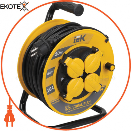 Котушка УК30 з термозахистом 4 місця 2P+PE/30м 3х1,5мм2 IP44 INDUSTRIAL PLUS IEK, IEK, WKP15-16-04-30-44