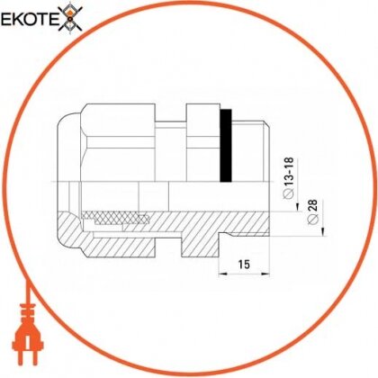 Enext s048006 кабельный ввод e.pgl.stand.21, с удлиненной резьбой и уплотнителем