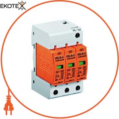 Enext 5093627 молниеприемный разрядник и устройство защиты от перенапряжений v50-b+c 3-280 класс i+ii. obo bettermann