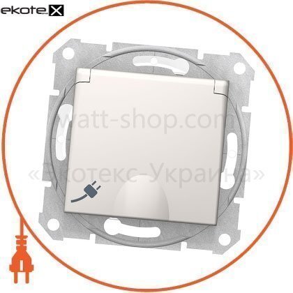 Sedna Розетка одинарне, бокове заземлення IP44 16A, кришка, без рамки кремовий, Schneider, SDN3100323