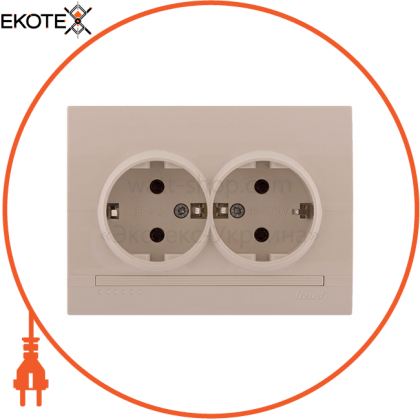Розетка подвійна з/з - FireProof Бакеліт 702-0303-127B Колір Крем / Крем 250V 16A~, Lezard, 702-0303-127B