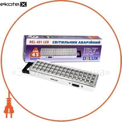 Delux 90008959 светильник светодиодный аварийный rel-401led (3.7v1,5ah) 45 led 3w аккумуляторный 230x65x30