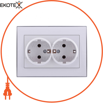 Розетка подвійна з/з - FireProof Бакеліт 703-0225-127B Колір Білий/Хром 250V 16A~, Lezard, 703-0225-127B