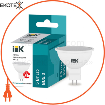 Лампа світлодіодна MR16 софіт 5Вт 230В 4000К GU5.3 IEK, IEK, LLE-MR16-5-230-40-GU5