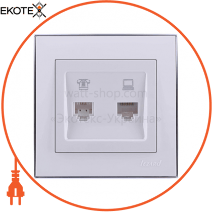 Розетка комп'ютер+телефон 703-0225-143 Колір Білий/Хром RJ45 CAT5 +RJ11 роз'єм, Lezard, 703-0225-143